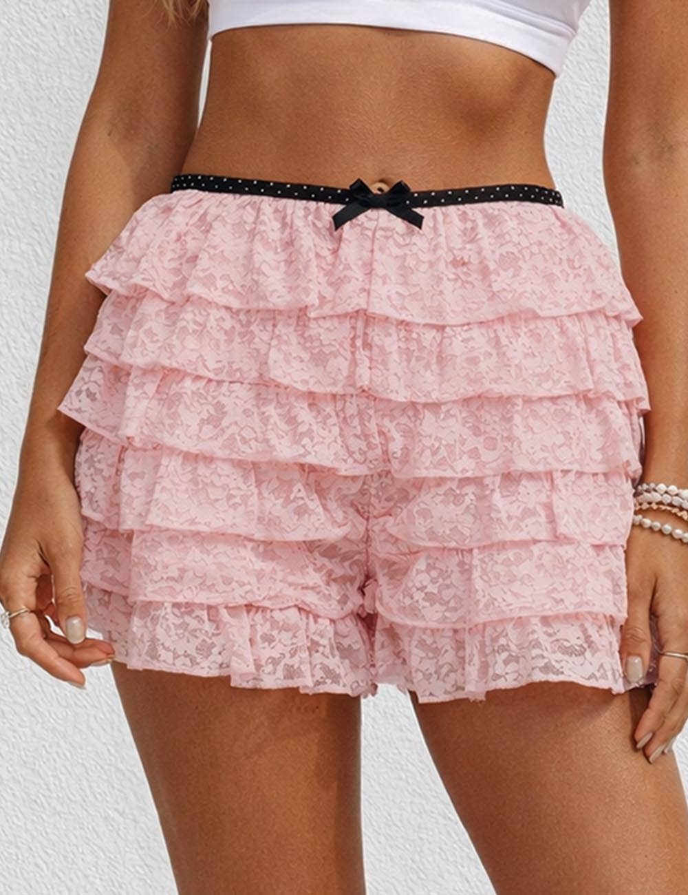 Sweetkama - Vente Short – femme - Short en dentelle florale pour femmes avec taille élastique SKS4130810
