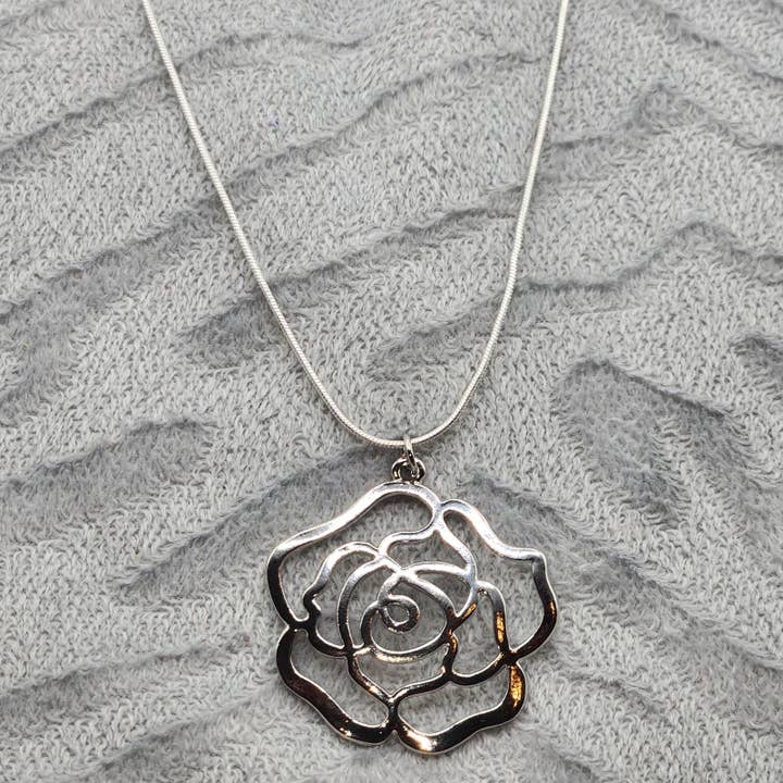 Silver Rose Flower Necklace for wholesale by MadelynRylie