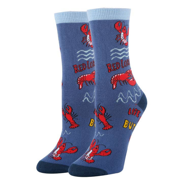 Red Lobstah | Women's Funny Lobster Cotton Crew Socks for wholesale by Oooh Yeah/Sock It Up/Oooh Geez Slippers