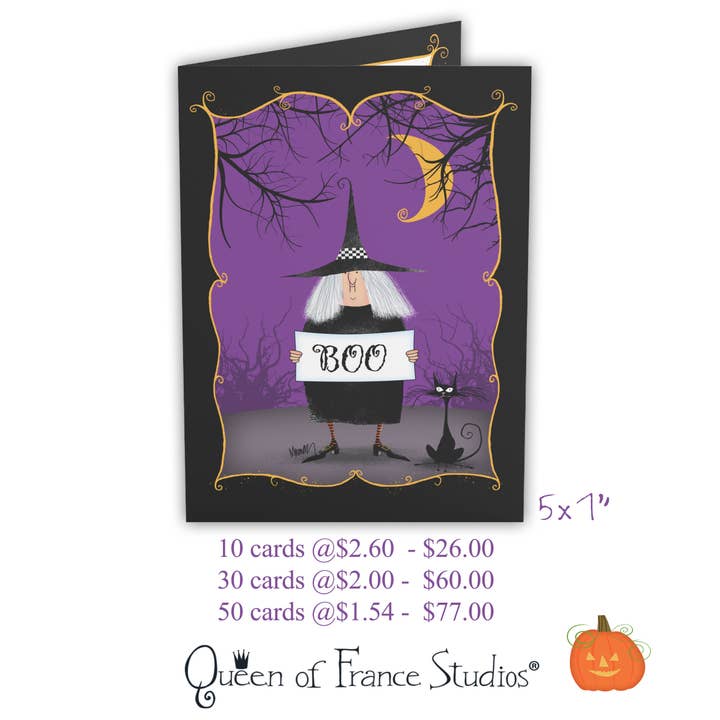 Boo Witch Halloween Card Pack Of 10 Or More for wholesale by Queen of France Studios