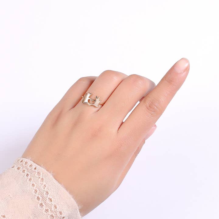 Aim Eternal - Wholesale Band/Stacked Ring - Gold Heart Hand Gesture Ring Heart Shaped Hands - Heart Sign - Heart Hands Ring- Hands Jewelry for Valentine Gift BFF friend R-245