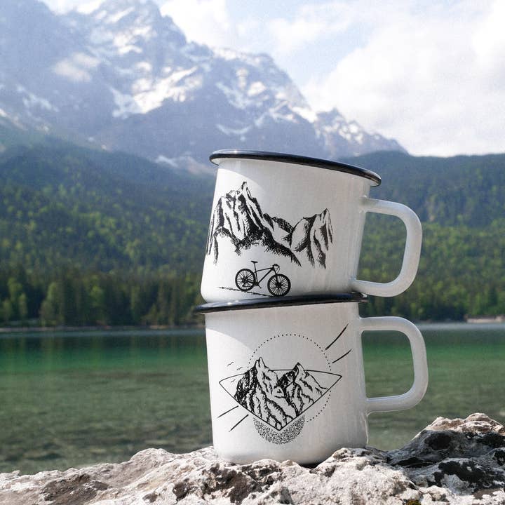 Hannibelle - Wholesale Coffee/Tea Cup - Enamel Mug Mountains and Bike