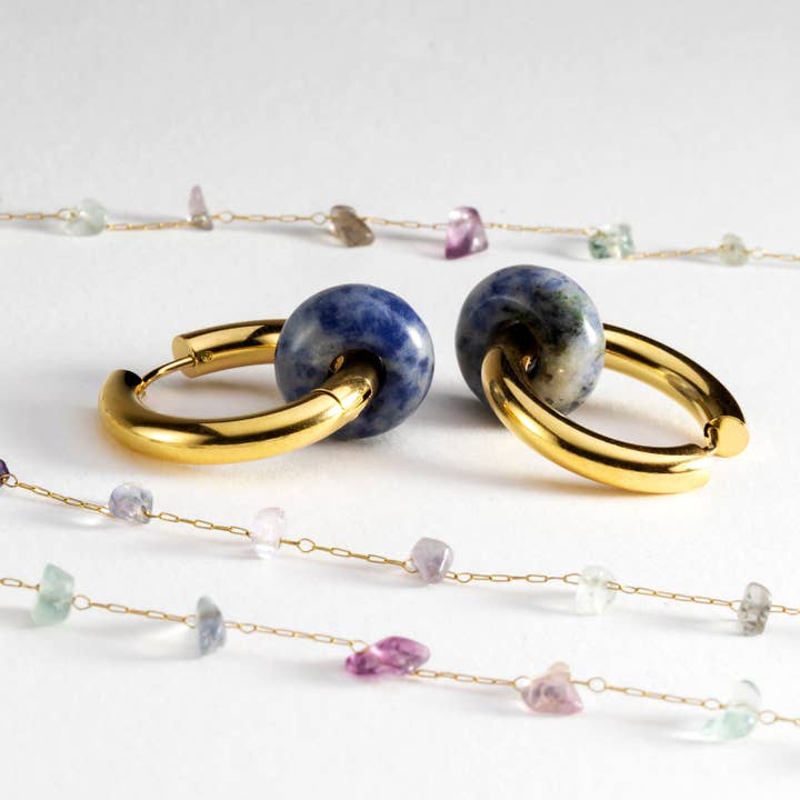 Luxenter - Wholesale Hoop Earrings - Pendientes de Lapislazuli Natural acabados en oro amarillo de 18k - Noku5