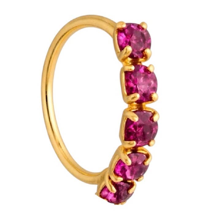 Anello al naso in oro nuovo spesso con 5 pietre viola per naso forato e non forato per la vendita all'ingrosso da parte di Ava’s Accessory Box