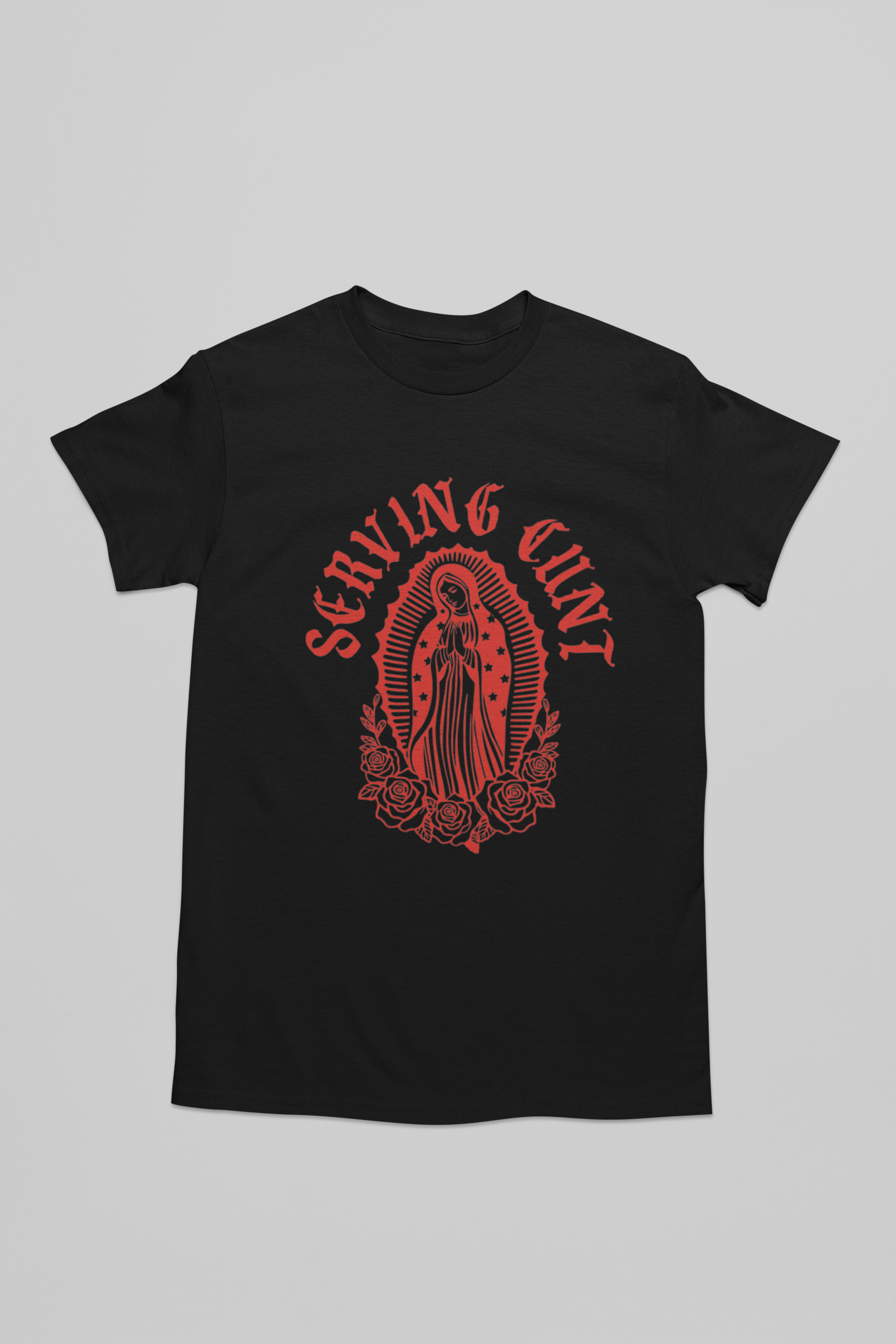 Wickedly Divine Shop – wholesale Screen printed t-shirt – Women′s – Serving Cunt, Virgin Mary Gothic Alternative Unisex Tee1