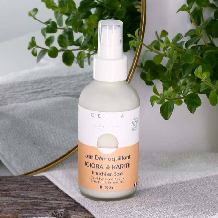 Leche limpiadora de jojoba y karité enriquecida con seda - Certificada Cosmos Natural para venta al por mayor de LABORATOIRE CERRA SAS