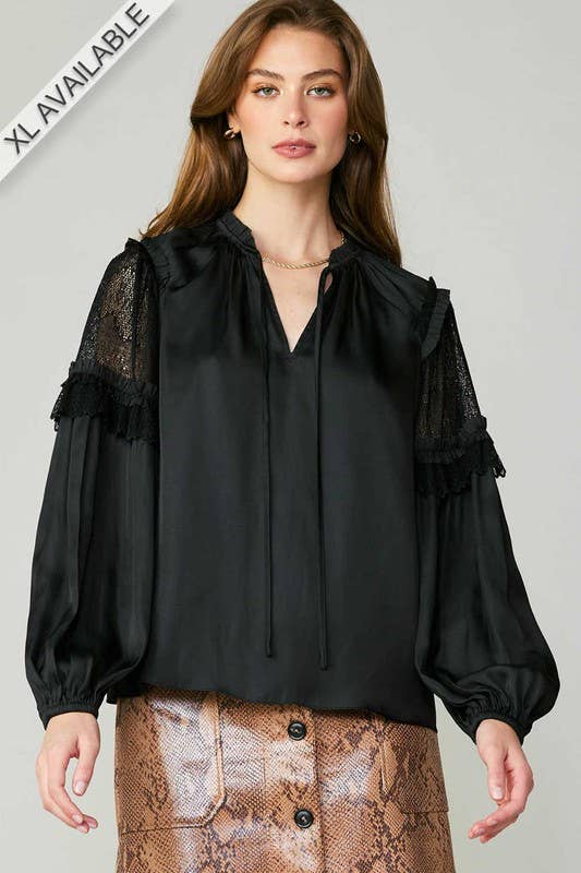 Current Air - Wholesale Blouse - Women's - Lace Sleeve Ruffle Detail Blouse - XL8