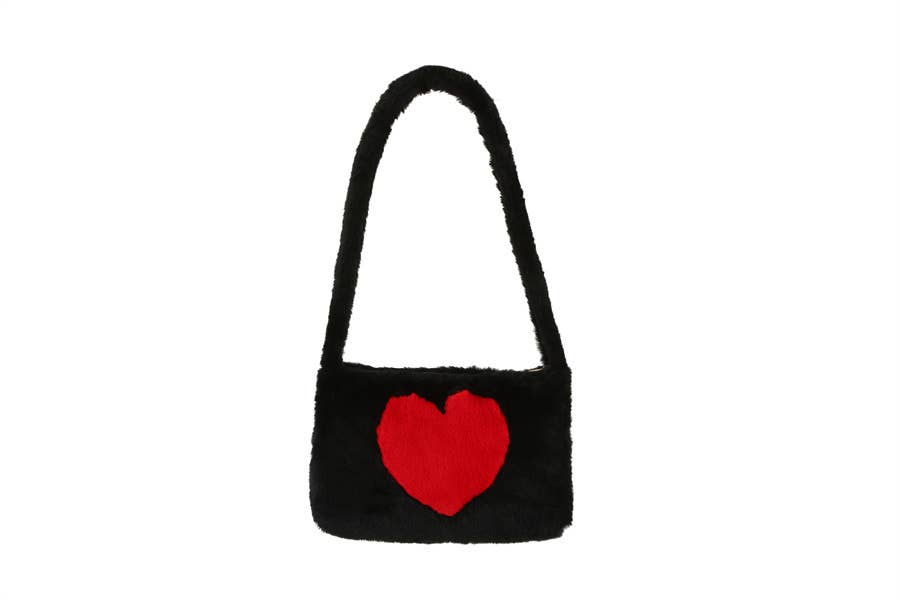 Nima Accessories Inc - Wholesale Top Handle Bag - Women's - Ladies Faux Fur Heart Print Top Handle Handbag