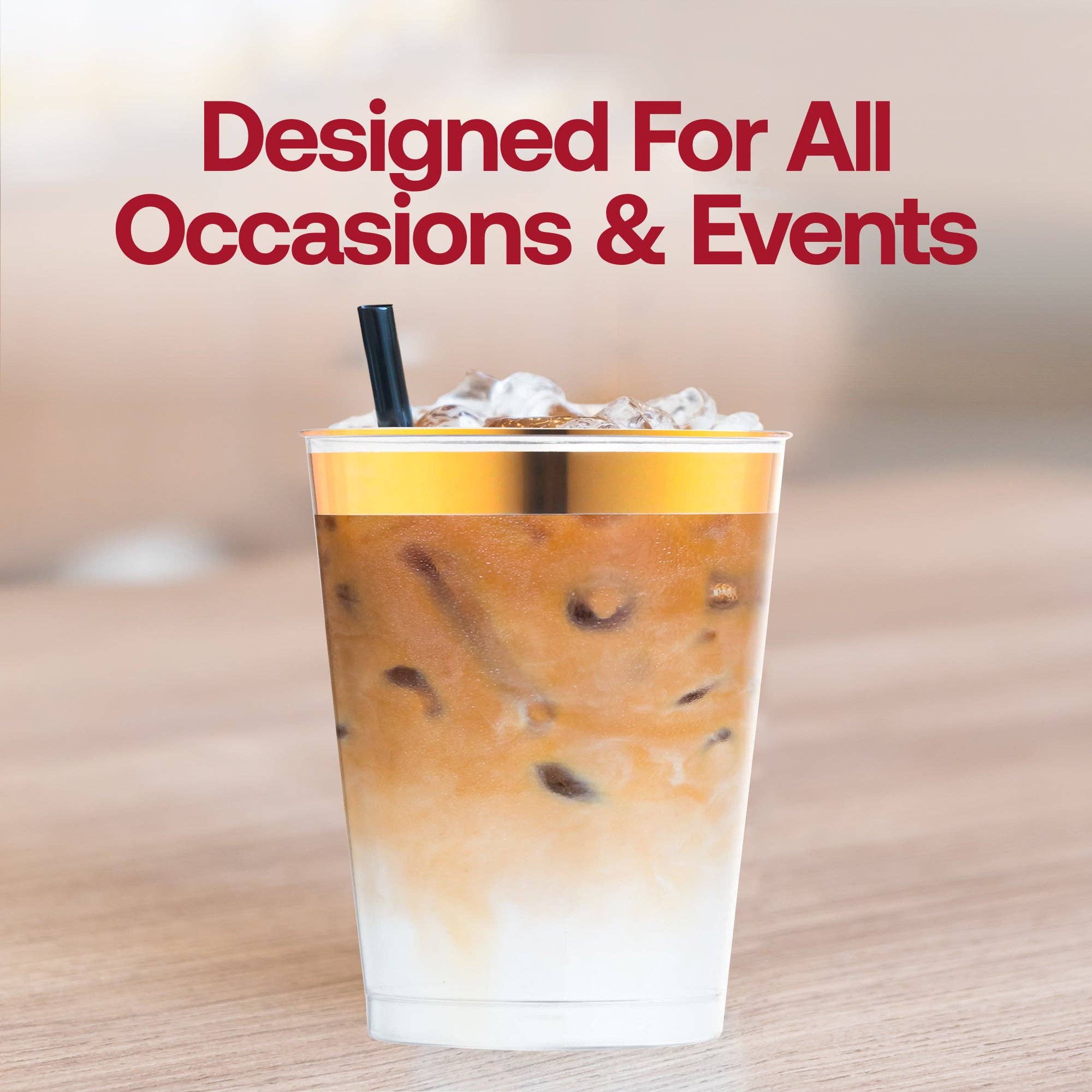 Smarty had a Party - Vendita all'ingrosso Tazze monouso - 10 oz. Bicchieri rotondi trasparenti con bordo dorato metallico - 14 pz5