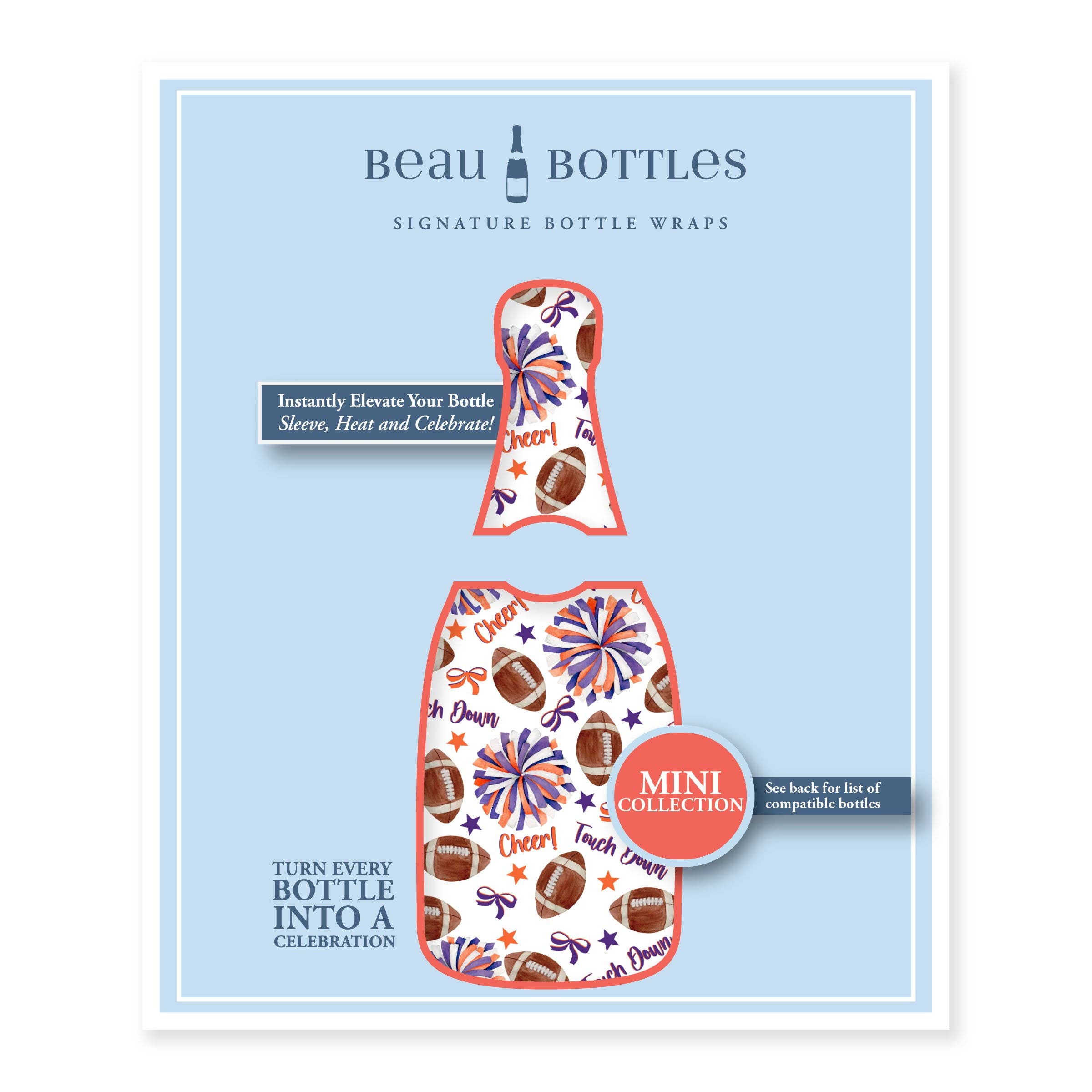 Beau Bottles - Wholesale Wine Gift Bag - Beau Bottles Orange and Purple Game Day - MINI Prosecco Collection - Six Pack5