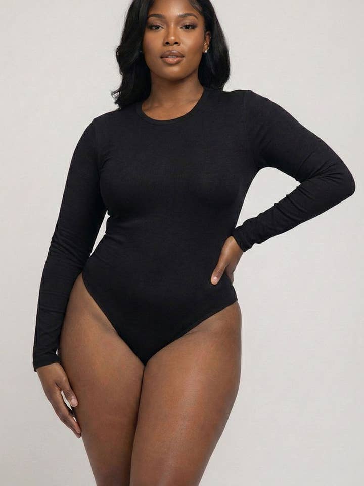 CAPELLA APPAREL - Wholesale Bodysuit - Women's - Plus Solid Long Sleeve Round Neck Bodysuit