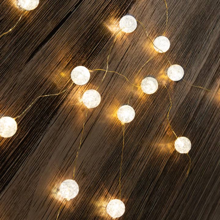 LumaBase - Wholesale String Lights - Battery Operated Crackle String Lights, Warm White-Set of 23