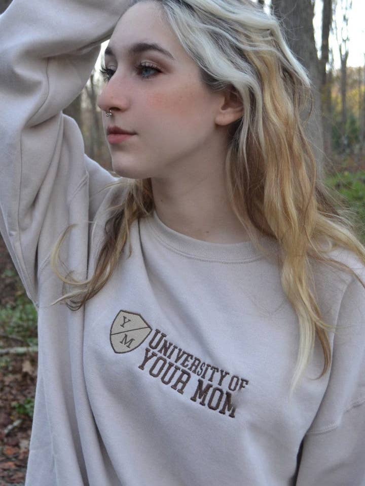 University of Your Mom Y/M Embroidered Crewneck for wholesale by Totally Iced Out