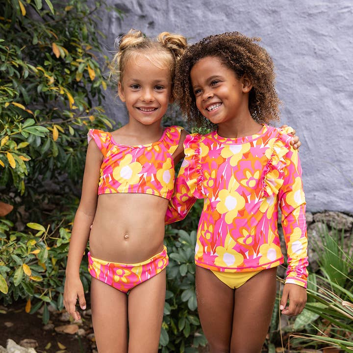 Snapper Rock Swimwear UPF50+ - Wholesale Two Piece Swimsuit - Kids - Pop of Sunshine Frill Crop Bikini