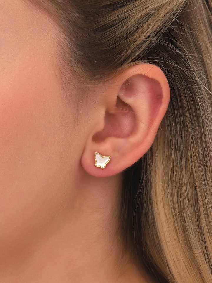 Boucles d'oreilles élégantes papillon en argent sterling / or 18 carats pour la vente par AVENS