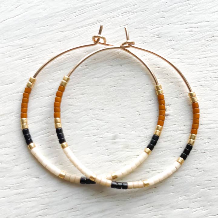Boho Neutral Beaded Gold Filled Hoop Earring for wholesale by Hello Heather