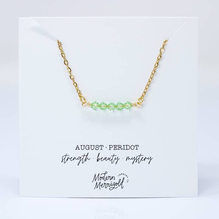 August Birthstone Bar Necklace for wholesale by Modern Merrigold Jewelry Co