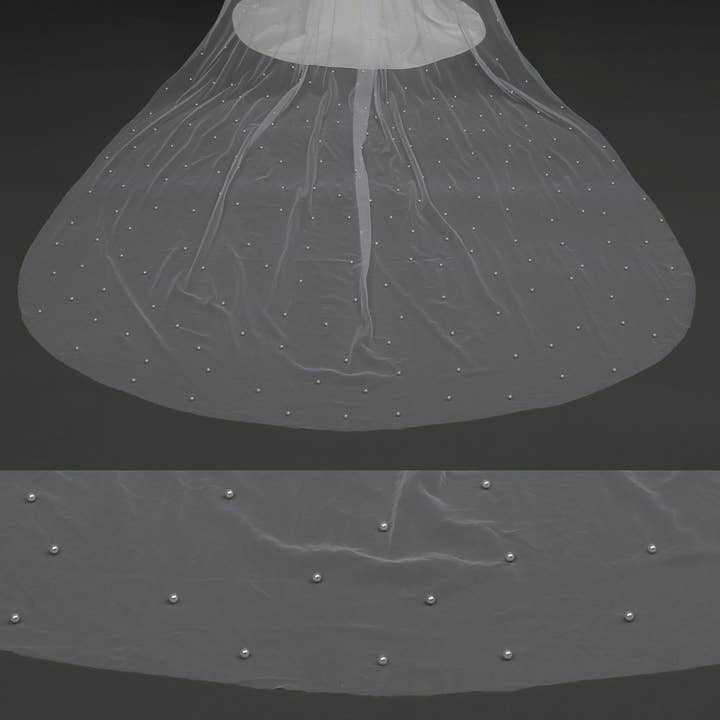 FS6357 Véu de Noiva com Pérolas Espalhadas 30" 39" 118" por atacado de Farinosa Bridal