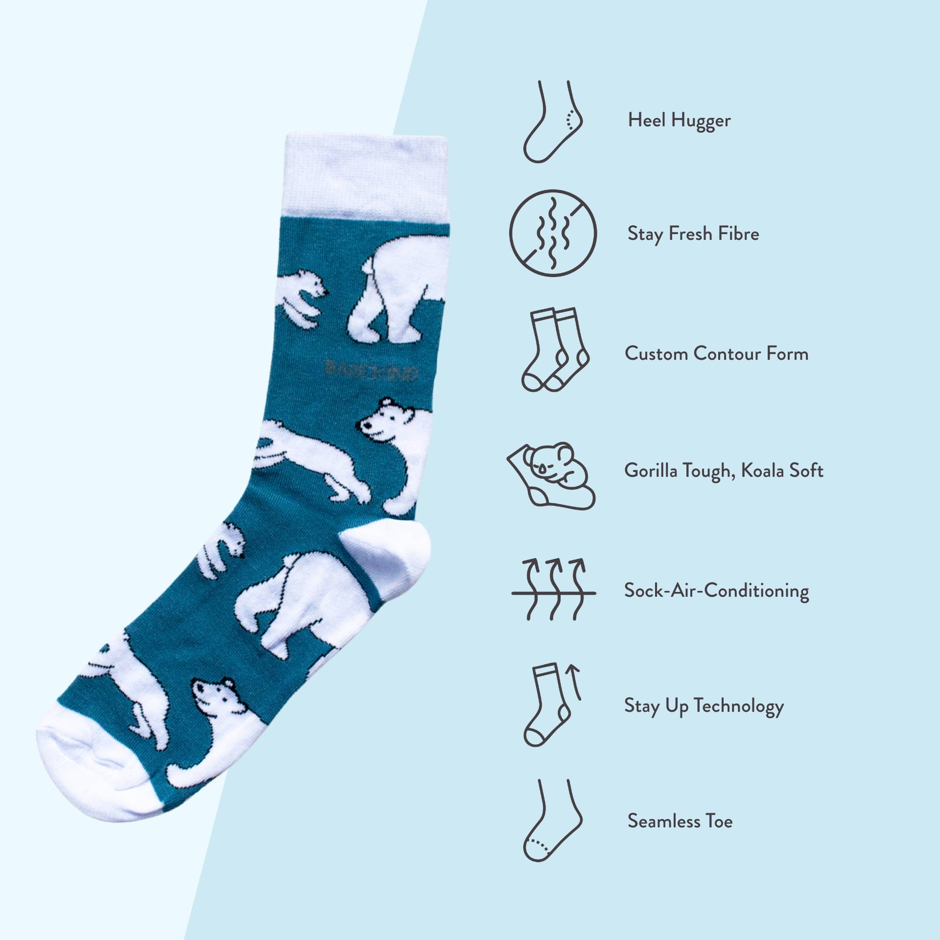 Bare Kind Socks - Wholesale Socks - Unisex - Polar Bear Socks | Bamboo Socks | Light Blue Socks6