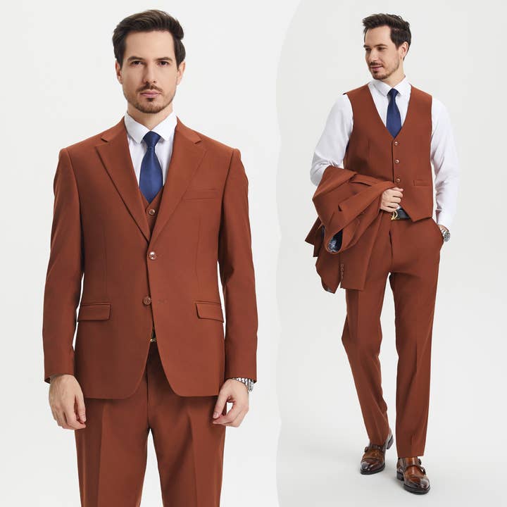 Stacy Adams Hybrid Fit Men Suit & Expandable Waist, Brown for wholesale by Suits America