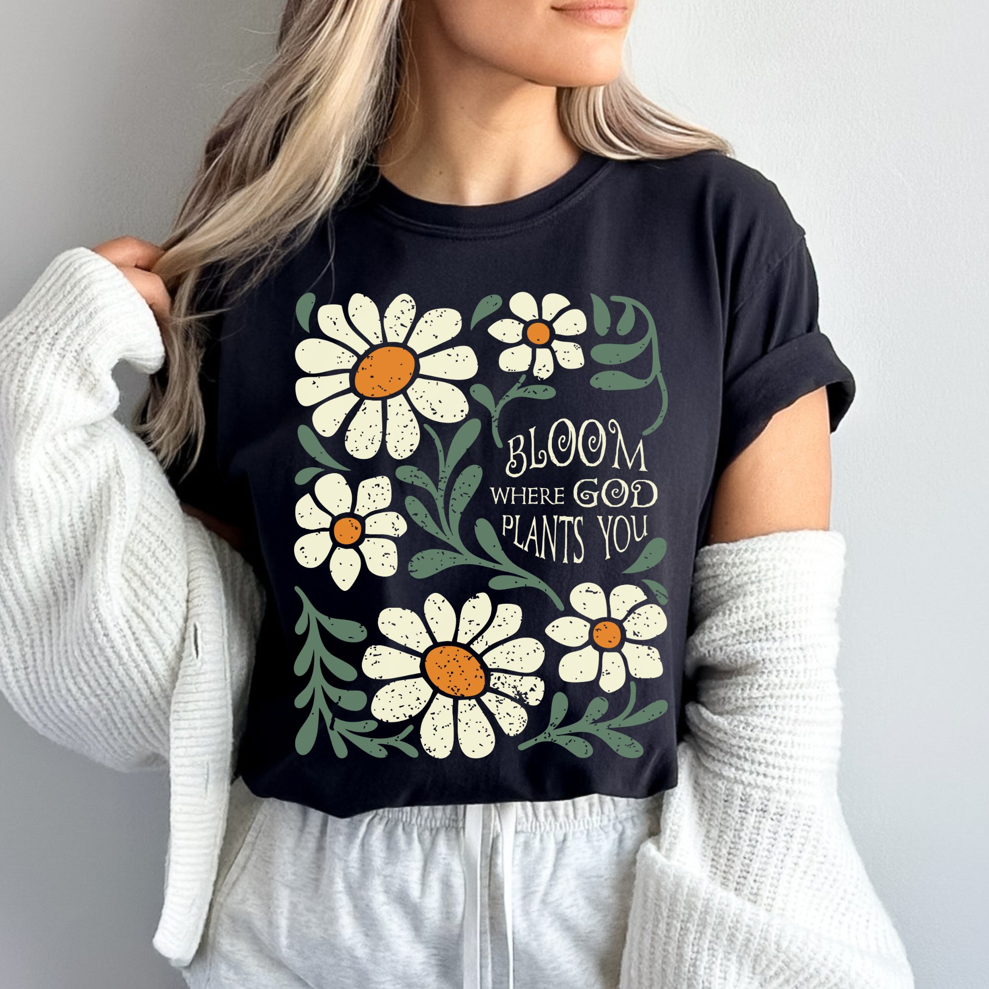 Scripted Pearl - Wholesale Screen Printed T-Shirt - Women's - Bloom Where God Plants You Comfort Colors Christian T Shirt7