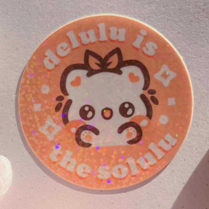 Delulu Solulu Cat Glitter Kawaii Waterproof Sticker for wholesale by doobustudio