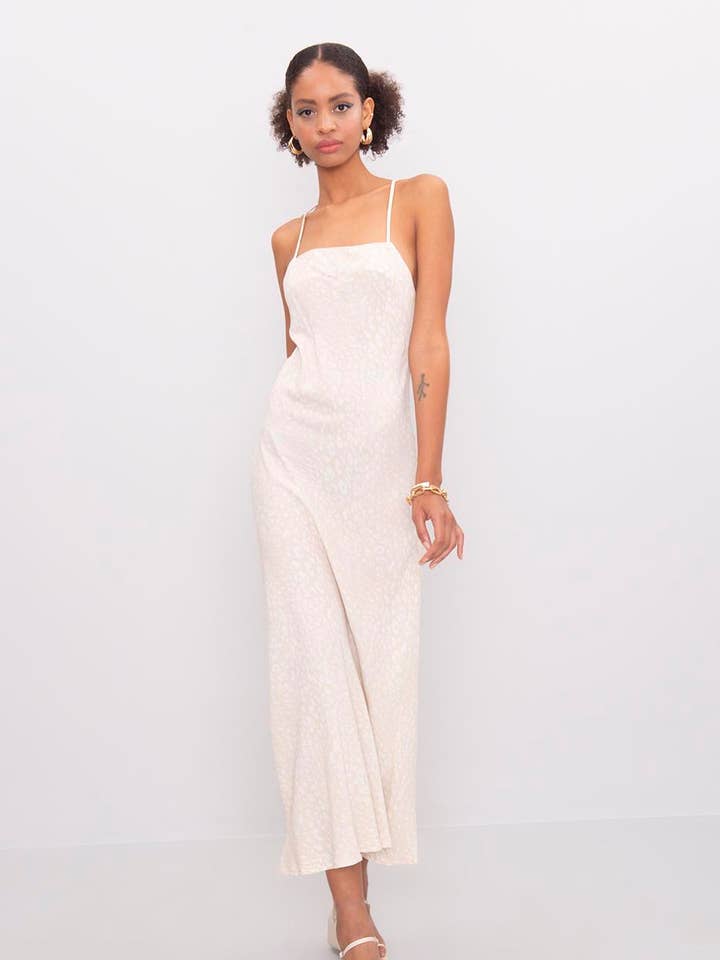 16205-Open Back Cross Tied Strapped Midi Dress - Cream for wholesale by BSL