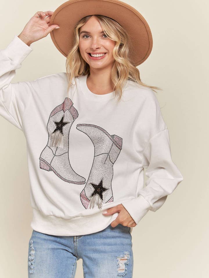 RHINESTONE DROP SHOULDER SWEATSHIRT- LET3427 for wholesale by Madelyn