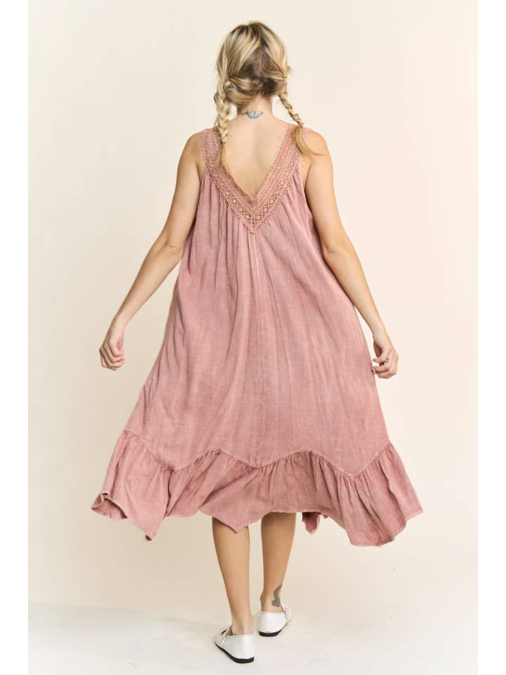 J.Her - Wholesale Dress - Women's - MineralWash Floral detailed Vneck Cami Dress HD5704.