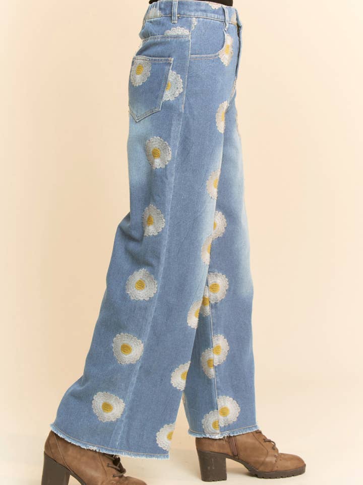 PLUS DAISY POCKET WIDE OPENING DENIM PANTS JEANS for wholesale on Faire
