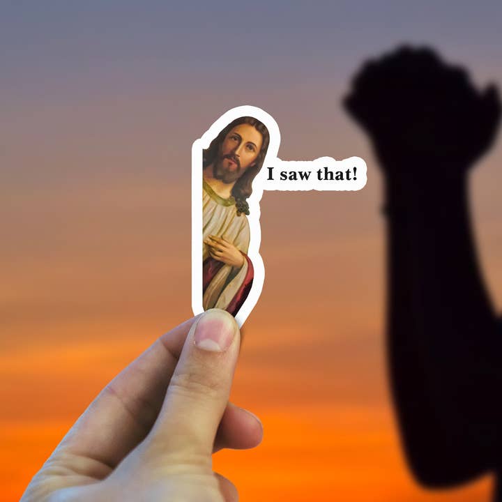 Sticker Bull - Wholesale Sticker - Jesus I Saw That Sticker, Funny Jesus Sticker, I Saw That Waterproof Vinyl Sticker Decal for Laptop, Hydroflask, Car, Cooler