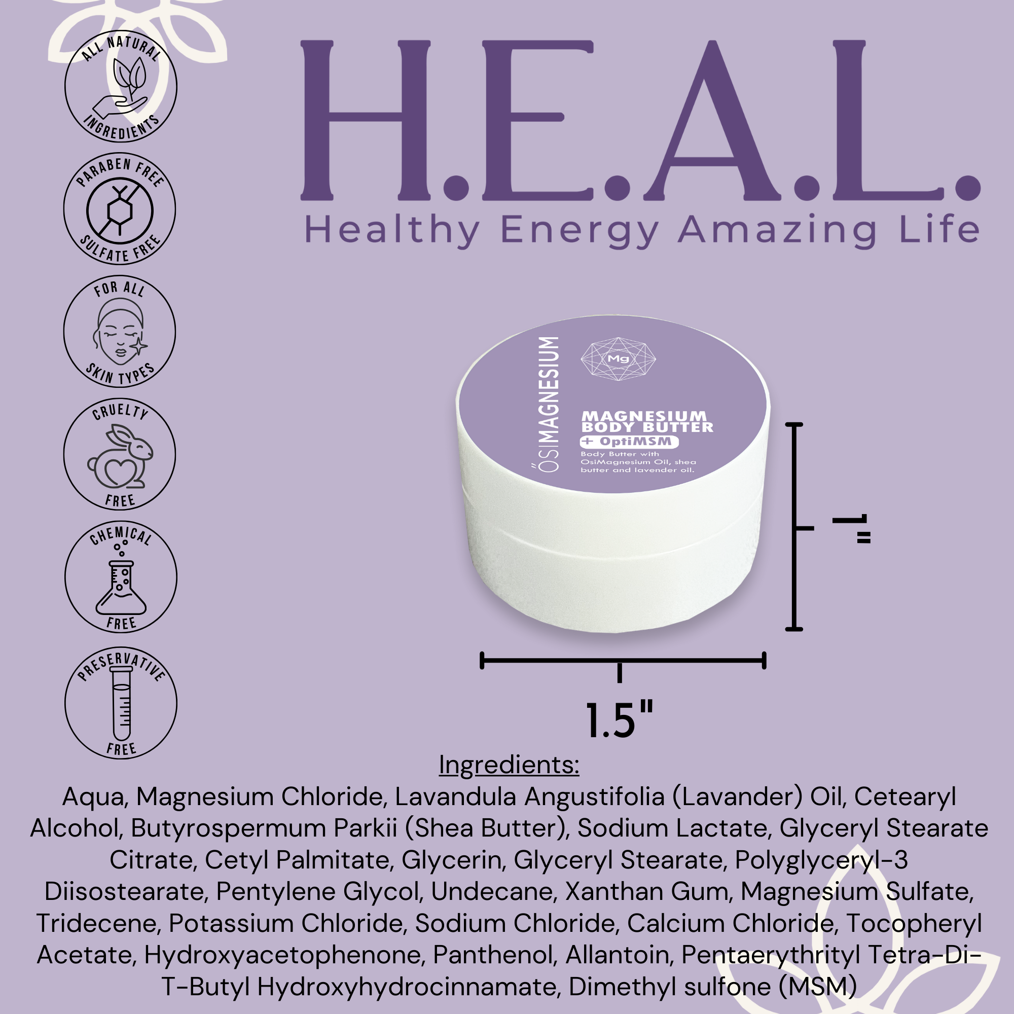 Healthy Energy Amazing Life - Wholesale Body Balm/Butter - ŐSIMAGNESIUM Lavender Body Butter + OptiMSM - 0.25oz SAMPLE5