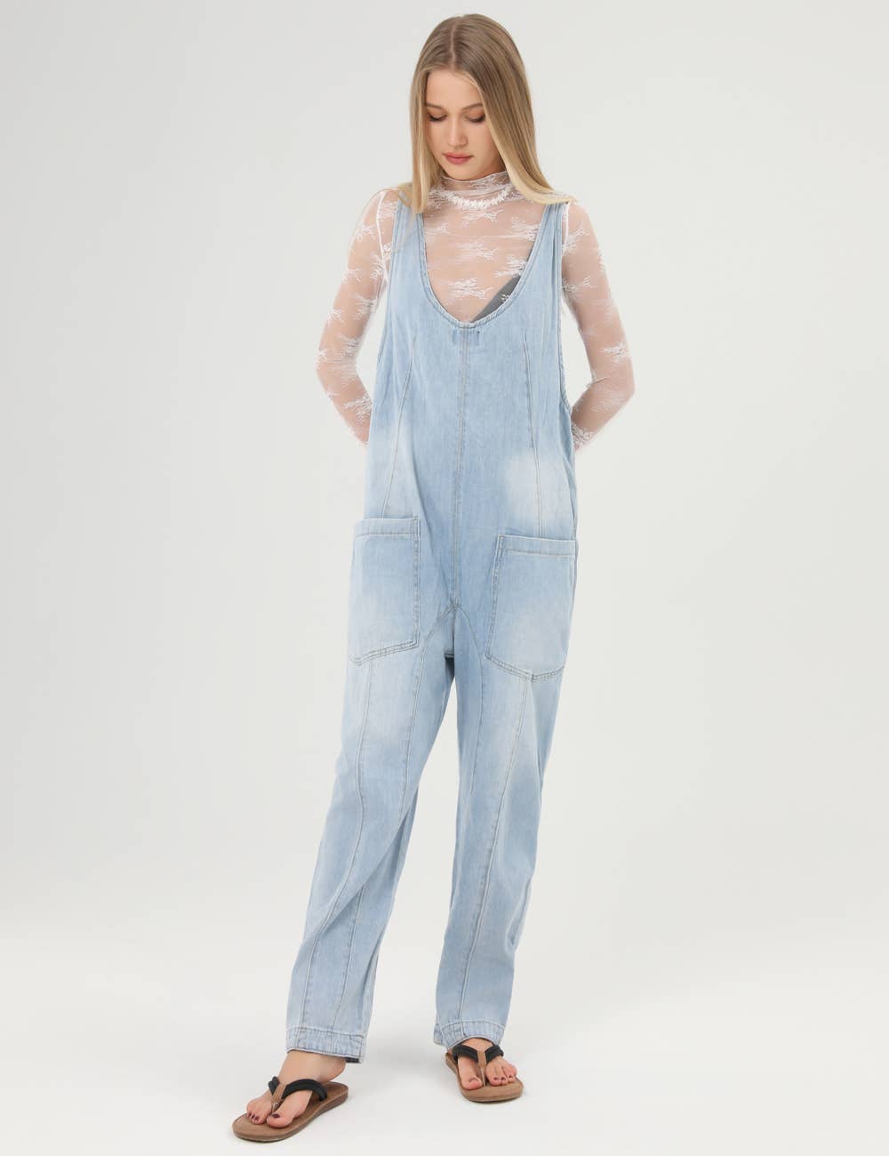 Blue Denim Adjustable Shoulder High Roller Jumpsuit SKJ150 for wholesale on Faire7