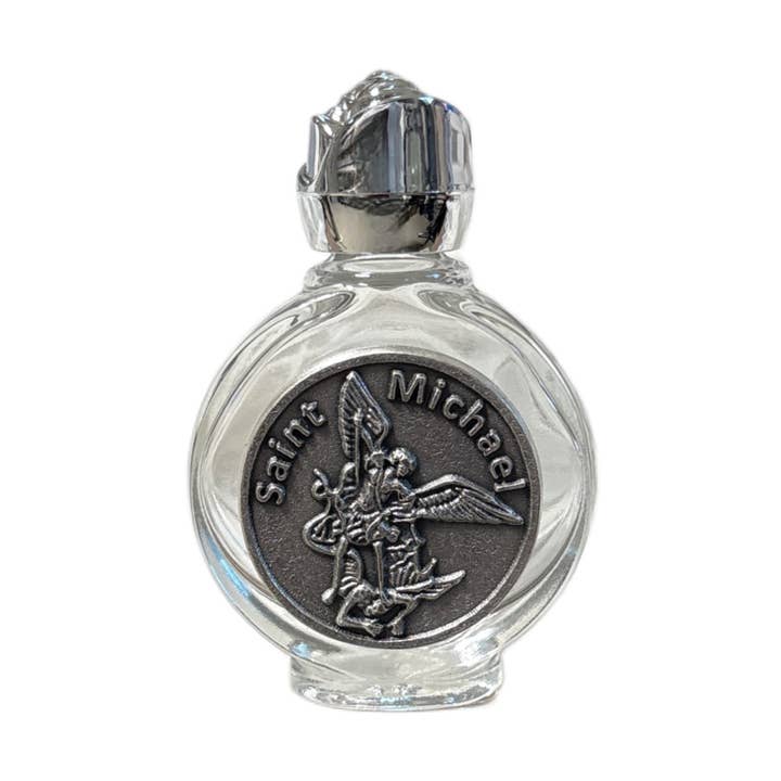 Bouteille d'eau bénite - St. Michel avec bouchon en forme de rose 2,5" pour la vente par Oremus Mercy