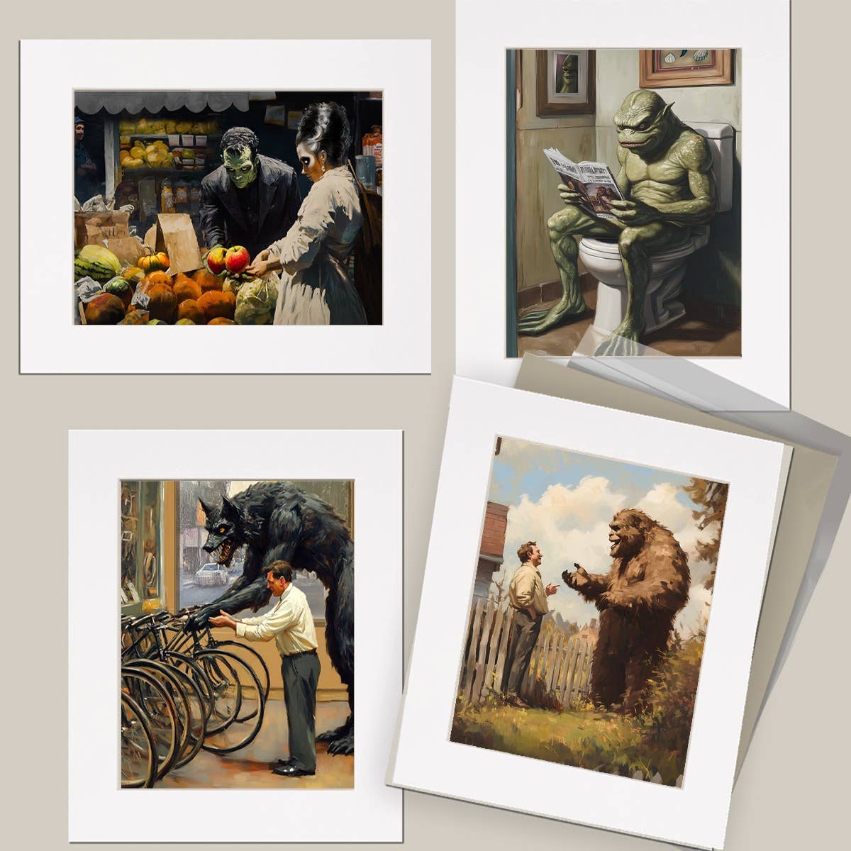 Mowbi – wholesale Art print – Wendigo at the Barber Shop - Monsters in Everyday Life Art Prints – 8″x10″ Artwork for 11″x14″ Frame2