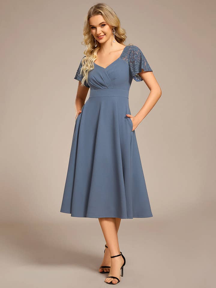 Ever-Pretty - Wholesale Dress - Women's - Ruffle Sweetheart Midi Wedding Guest Dress
