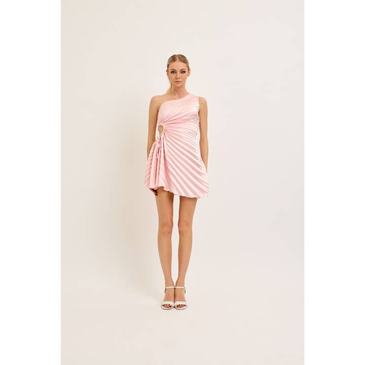 PLEATED WAIST CUTOUT WITH A DRAWSTRING ONE SHOULDER MINI DRE for wholesale by LENA