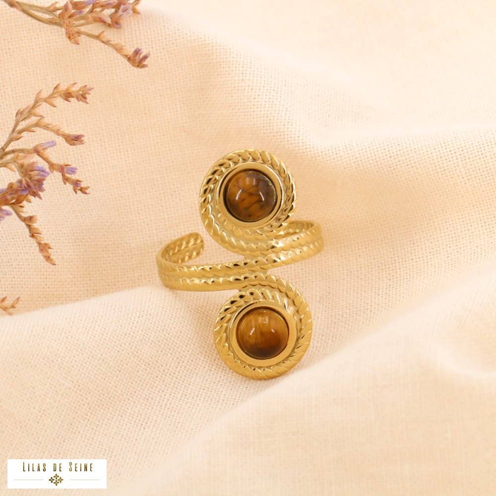 Lilas de Seine - Wholesale Band/Stacked Ring - Medieval steel ring swirls cabochon stones 04235511