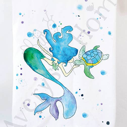 Mermaid & Turtle Customizable Ocean Tea Towel for wholesale by Avery's Home