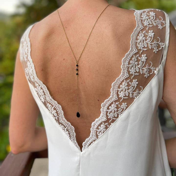 L'atelier du 6 - Wholesale Choker/Collar - Black Pearl Back Necklace - Evening Back Necklace0