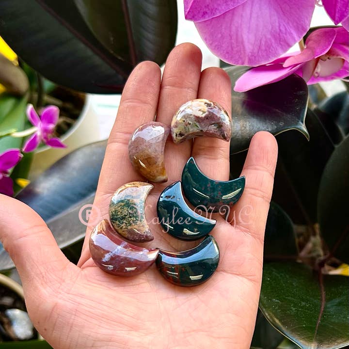 KayleeNYC - Wholesale Spiritual Stone/Crystal - 1" Natural Ocean Jasper Crystal Moons