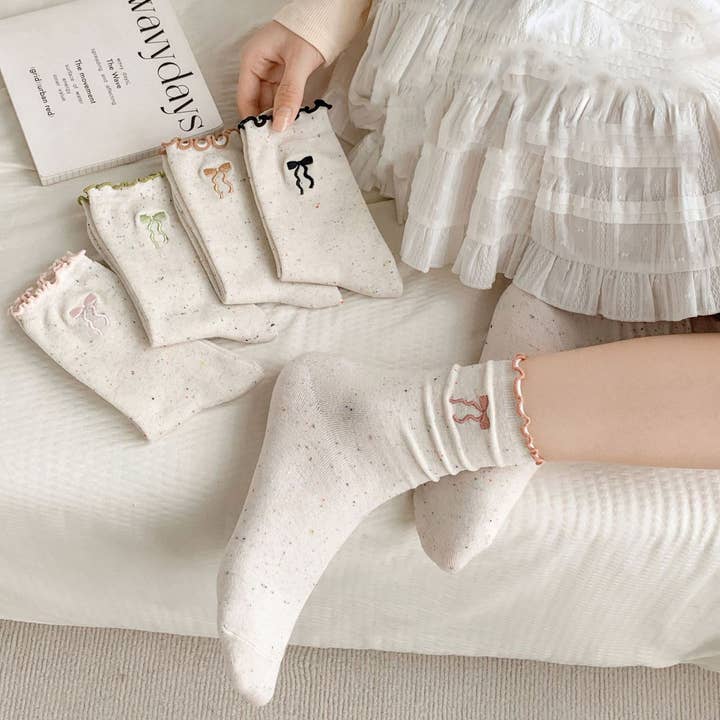 ACCITY - Wholesale Socks - Women's - Ruffle Bows Embroidered Socks For Women_CWMS13498