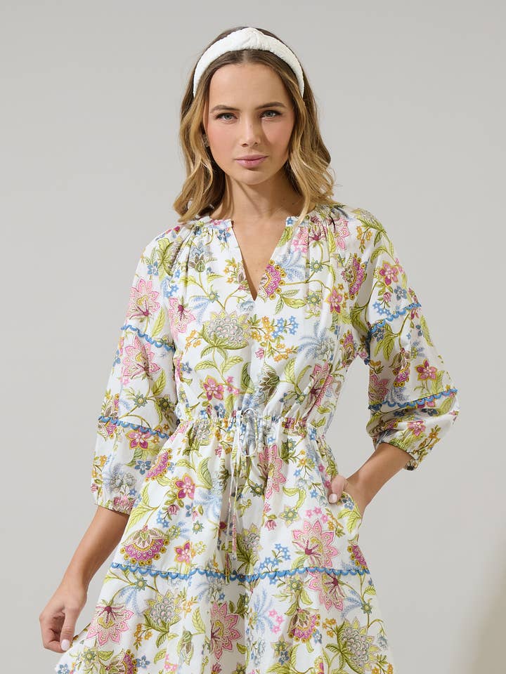 Robe Mini à Col Fendu Dabria à Motif Floral Pany pour la vente par Sugarlips