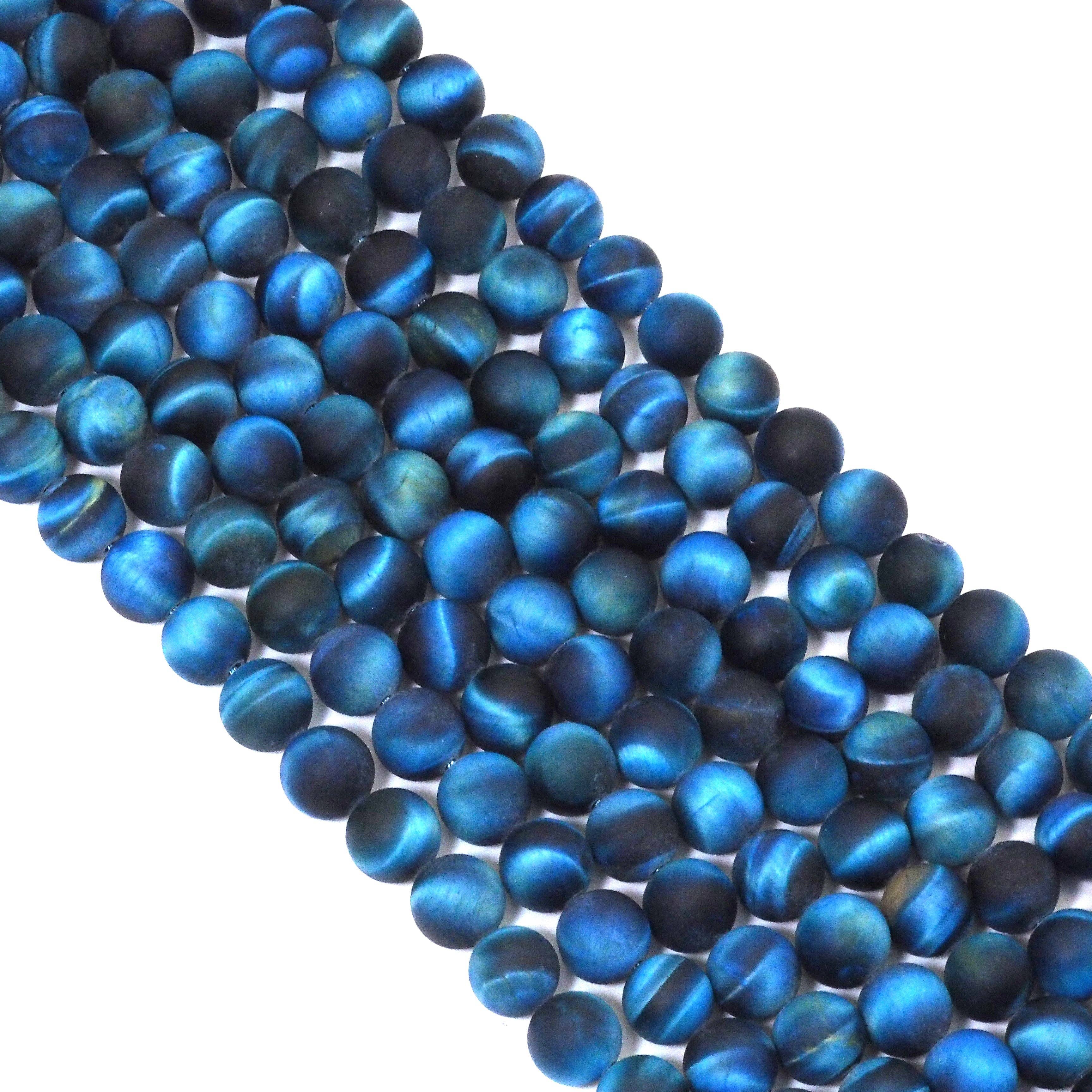 BestBeads&Beyond - Wholesale Beads - High Quality Blue Tiger Eye Matt Round Smooth Beads, 8mm/10m2