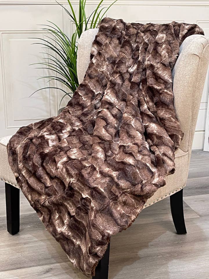 Siena Faux Fur Throw Blanket with Serpa Back, Brown for wholesale by Elite Home Fashions