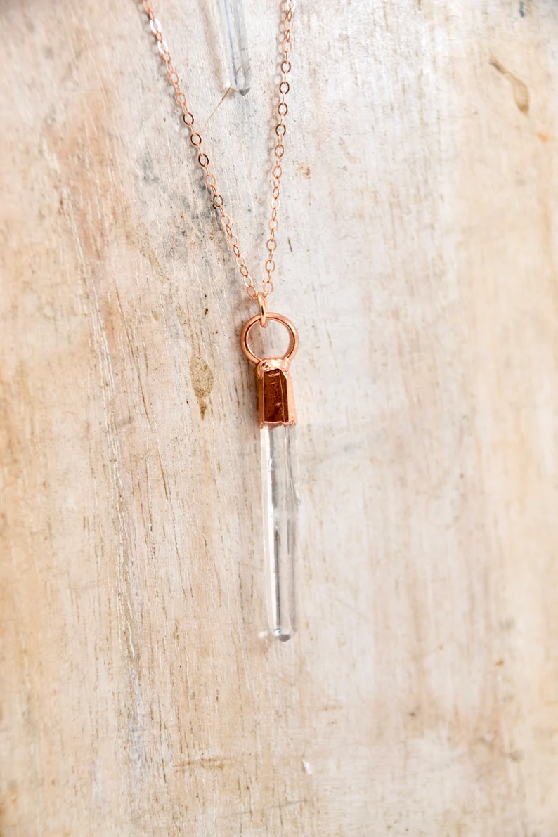 Daddy Daughter Jewelry - Wholesale Pendant/Charm Necklace - Raw Clear Quartz Point Necklace | Copper & 14K Rose GF|2