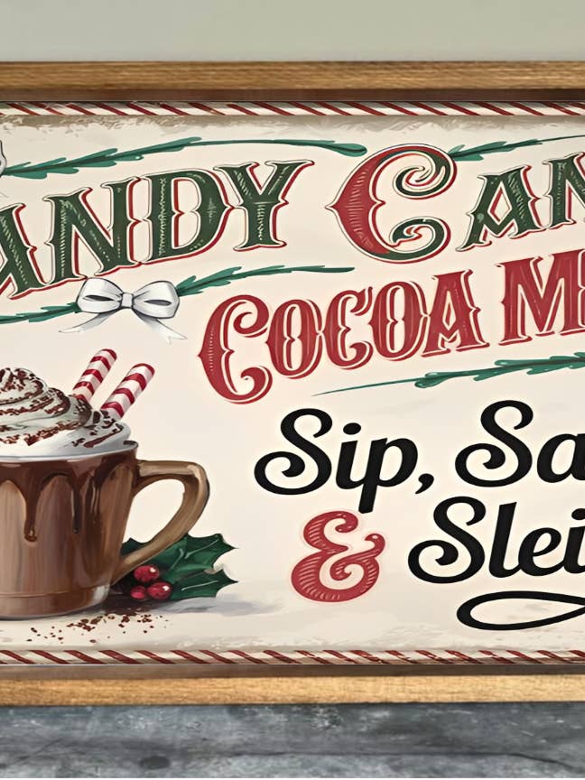 Candy Cane Cocoa Mug Farmhouse Sign for wholesale by Stir Crazy Signs