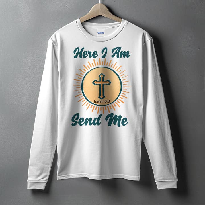 FreakyTeeFactory - Wholesale Screen Printed T-Shirt - Women's - Christian T-Shirt Here I Am Send Me, Isaiah 6 8 Scripture Tee, Religious Gift, Faith-Based Clothing, Unisex Bible Verse Shirt10