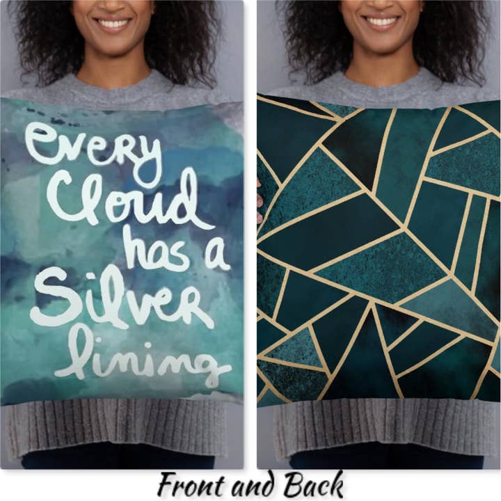 Coussin géométrique Claudia argenté et sarcelle pour la vente par Cushion Covers Store