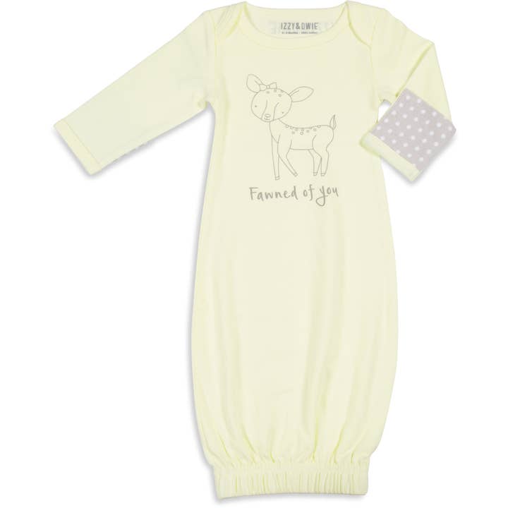 Soft Yellow Deer - 0-3 Months Gown with Mitten Cuffs for wholesale by Pavilion